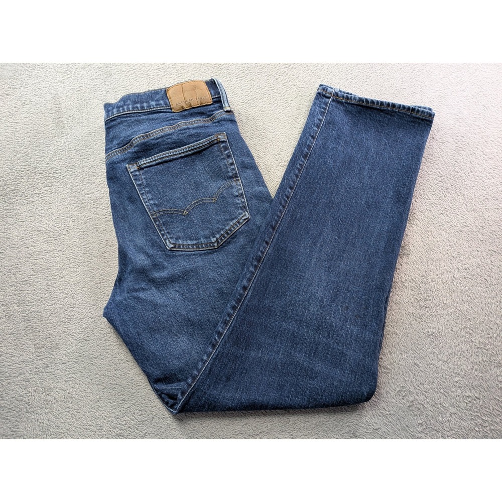 American Eagle Relaxed Straight Flex Jeans Mens 33x31 Medium Wash Blue Denim